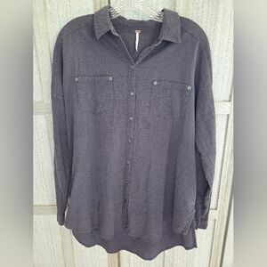 Free People Womens Button Down Gauze Shirt Size XS Slate Blue Oversized